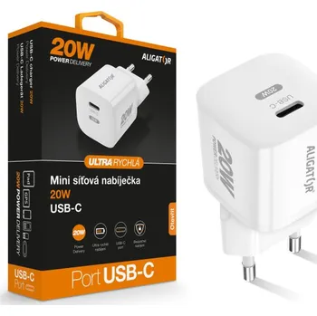 Rychlá nabíječka ALIGATOR Mini 20W PD USB-C, bílá