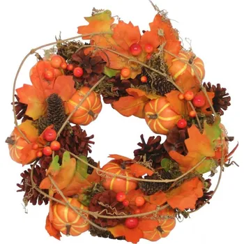 Věnec Podzimní věnec listí a dýně 3001222 30 cm