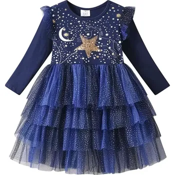 Dívčí šaty DXTON Prémiové dívčí šaty s dlouhým rukávem "Noční obloha" Velikost: 10 let