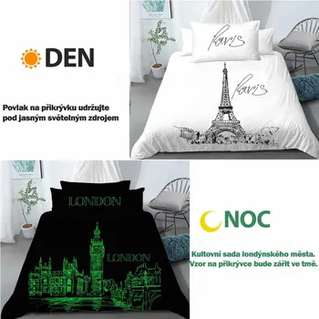 Povlečení Top textil Chanar s.r.o Set bavlněné svítící povlečení Den v Paříži, noc v Londýně 2 kusy