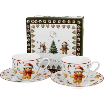 DUO Gifts DG - Vánoční porcelanové šálky s podšálkem na espresso CHRISTMAS CUTIES v dárkovém balení 2 ks - 110 ml