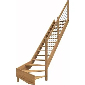 DOLLE PARIS - schody 1/4 pravé bez podstupnic se zábradlím nerezové pruty, dub lakovaný (Schody do 318cm.)