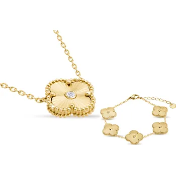 Řetízek biju Set z chirurgické oceli, pozlacený 14k s motivem květiny, řetízek + náramek 300