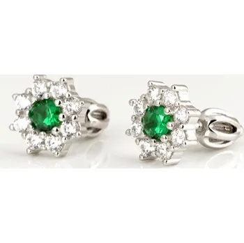 Náušnice Stříbrné náušnice pecičky kytičky se zelenými zirkony STNAU1890F
