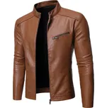 Elegantní pánská kožená bunda se stojáčkem a kapsou na zip Barva: Oranžová, Velikost: L