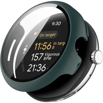 Příslušenství k chytrým hodinkám VSECHNONAMOBIL 87219 PC FULL COVER Plastový kryt se sklem pro Google Pixel Watch 3 45mm tmavě zelený