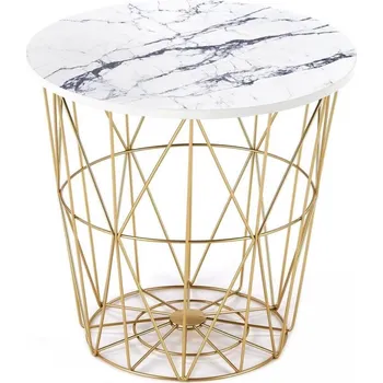 Konferenční stolek Konferenční stolek HARISSA 41x42 cm zlatá/bílý dekor mramoru