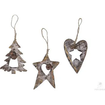 Vánoční dekorace Ozdoba stromek, srdce, hvězda, 9,5 x 1 x 12,5 cm, balení obsahuje 3 kusy!|Ego Dekor