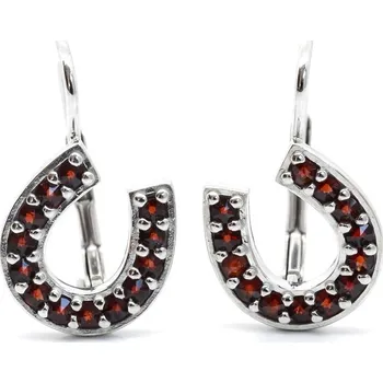 Náušnice Stříbrné náušnice podkovy s českými granáty Keisy - Rhodiování