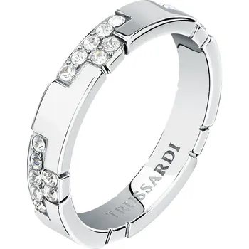 Šperk Trussardi Krásný ocelový prsten s krystaly T-Logo TJAXC89 58 mm + 2 měsíce na vrácení zboží