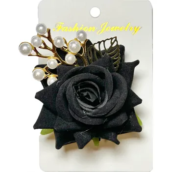 Karnevalový doplněk Černá květinová brož s růží