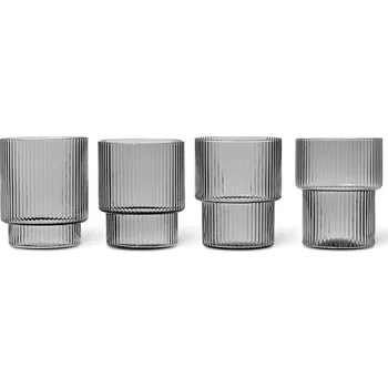 Lampička ferm LIVING Sklenice Ripple, šedá, 200 ml, foukaná do úst, sada 4 kusů - Objem: 200 ml kouřově šedá - Doprava zdarma