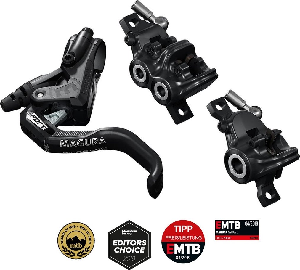 Kotoučové brzdy MAGURA MT Trail Sport 1-finger HC přední 4pístková a zadní 2pístková