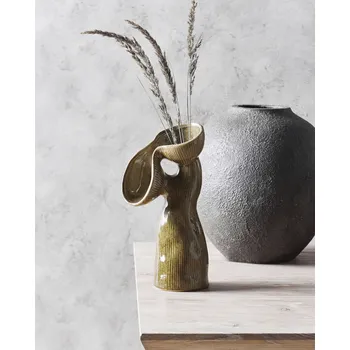 Váza Váza na květiny zelená kamenina 28 cm voděodolná dekorace obývací pokoj ložnice bytové doplňky Beliani