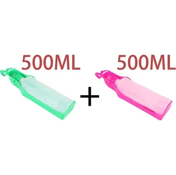 Miska pro psa Cestovní láhev na vodu pro psy | Skládací přenosná miska pro domácí mazlíčky - zelená růžová 500 ml
