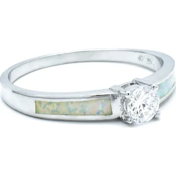 Prsten Stříbrný prsten opál duhový se zirkonem Harpr - 58