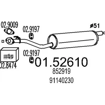 Auto-moto Střední tlumič výfuku MTS 01.52610