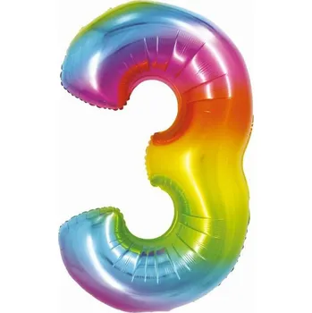 Balónek Fóliový balónek číslice tři duhový, 76 cm