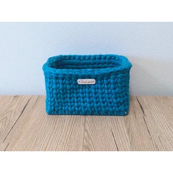 Háčkovaný košík čtvercový 15x15 cm, bavlna, barva tmavá tyrkysová