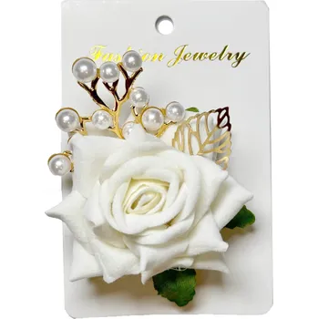 Karnevalový doplněk Kovová brož s růží bílá