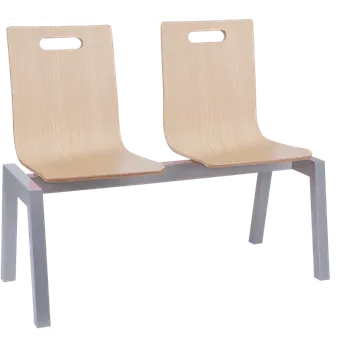 MEGAN PLUS 2, dřevěná lavice do čekárny, 2-sedák, dub bělený, kostra stříbrná
