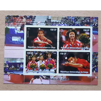 Poštovní známka Kongo raz. aršík, OH Atény 2004, ping-pong, r. 2004