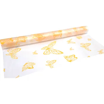 Stuha Floristická fólie průsvitná 50cm x 9,1m design motýlci 24 žlutá