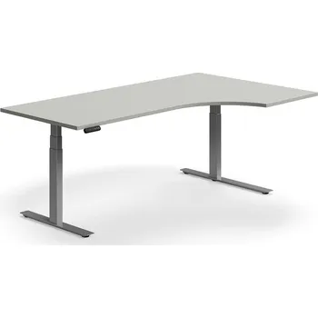 Psací stůl Výškově nastavitelný stůl QBUS, rohový, 2000x1200 mm, stříbrná podnož, světle šedá