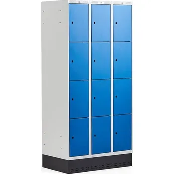 Šatní skříň Boxová šatní skříň CLASSIC, se soklem, 3 sekce, 12 boxů, 1890x900x550 mm, modré dveře