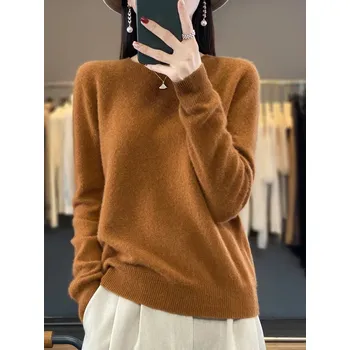 Dámský svetr Dámský jednobarevný pulovr Velikost: L, Barva (Varianta): Karamelová