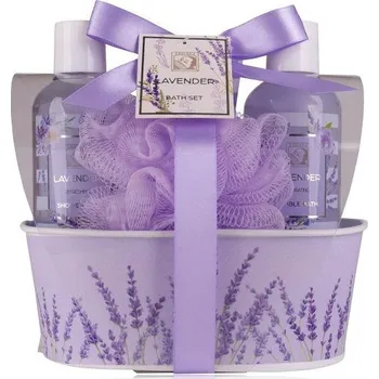 Sprchový gel SET koupelový LAVENDER v kovové krabičce - sprchový gel, tělové mléko SALSA