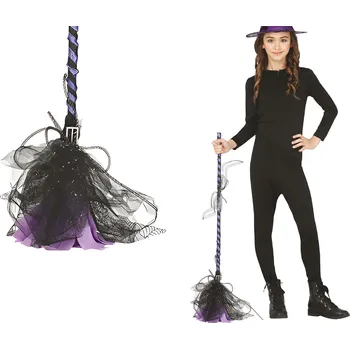 Karnevalový doplněk Fiestas Guirca Čarodějnické koště fialové, 95 cm
