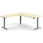 Výškově nastavitelný stůl QBUS, rohový, 2000x2000 mm, stříbrná podnož, bříza