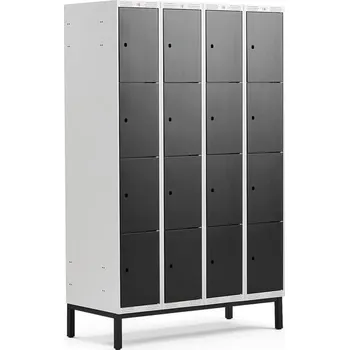 Šatní skříň Boxová šatní skříň CLASSIC, s nohami, 4 sekce, 16 boxů, 1940x1200x550 mm, černé dveře