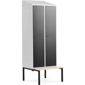 Šatní skříň Šatní skříňka CLASSIC, šikmá střecha, s lavicí, 2 sekce, 2290x800x550 mm, černé dveře