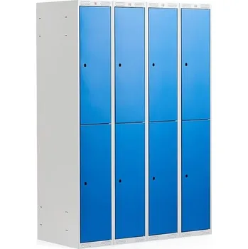 Šatní skříň Boxová šatní skříň CLASSIC, 4 sekce, 8 boxů, 1740x1200x550 mm, šedá, modré dveře