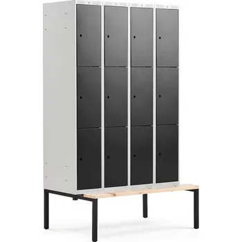 Šatní skříň Boxová šatní skříň CLASSIC, s lavicí, 4 sekce, 12 boxů, 2120x1200x550 mm, černé dveře