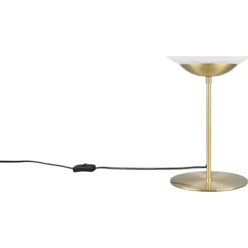 Lampička Trio Leuchten 563100108 FOMENTO - Mosazná stolní lampa se skleněným stínidlem, 1 x E27, Ø 30cm (Stolní skleněná lampička s mosaznou monturou a vypínačem na kabelu)