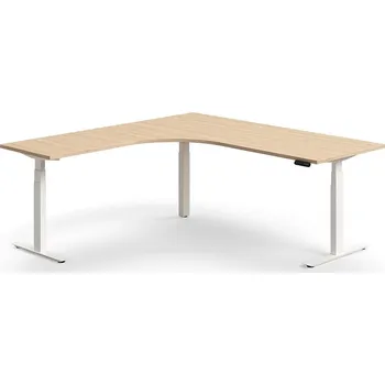 Psací stůl Výškově nastavitelný stůl QBUS, rohový, 2000x2000 mm, bílá podnož, dub