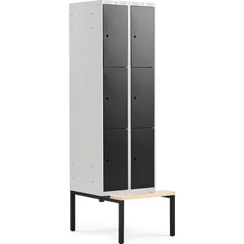 Šatní skříň Boxová šatní skříň CLASSIC, s lavicí, 2 sekce, 6 boxů, 2120x600x550 mm, černé dveře