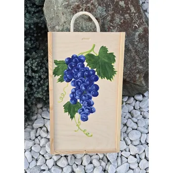 Vintor Dřevěná Dárková krabice na víno pro 2 láhve, originální akrylová malba N17 Modré víno