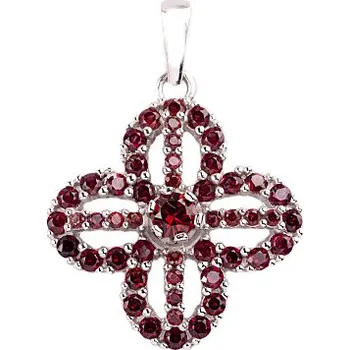 Přívěsek granát - stříbrný přívěsek - květina (1148) povrchová úprava: zlacené