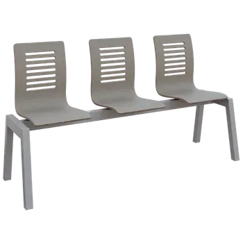 CARMEN PLUS 3, dřevěná lavice do čekárny, 3-sedák, šedá, kostra stříbrná