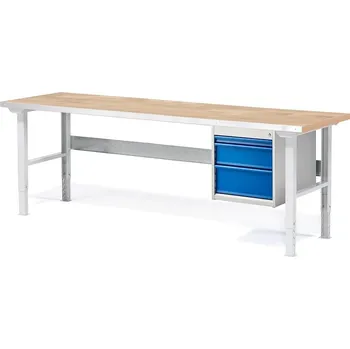 Dílenský stůl Dílenský stůl SOLID, 2000x800 mm, nosnost 750 kg, 3 zásuvky, dubový povrch