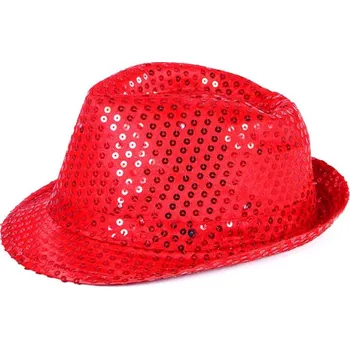 KARNEVAL Klobouk disco červený s flitry na baterie barevné LED Světlo