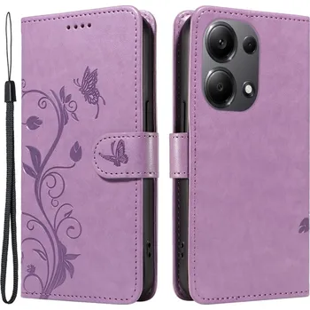 Pouzdro na mobilní telefon Flowers knížkové pouzdro na Xiaomi Redmi Note 13 Pro 4G/Poco M6 Pro - fialové