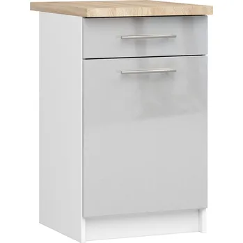 Kuchyňská skříňka Kuchyňská skříňka Olivie S 50 cm 1D 1S bílá/metalický lesk/dub sonoma