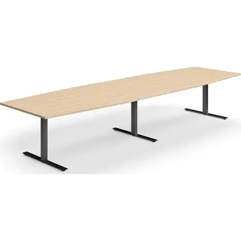 Jednací stůl Jednací stůl QBUS, T-nohy, 4000x1200 mm, tvar člunu, černá podnož, dub