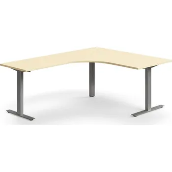 Psací stůl Rohový psací stůl QBUS, T-nohy, 1600x2000 mm, stříbrná podnož, bříza