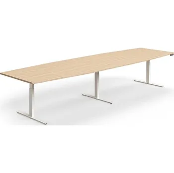 Jednací stůl Jednací stůl QBUS, výškově nastavitelný, ve tvaru sudu, 4000x1200 mm, bílá podnož, dub